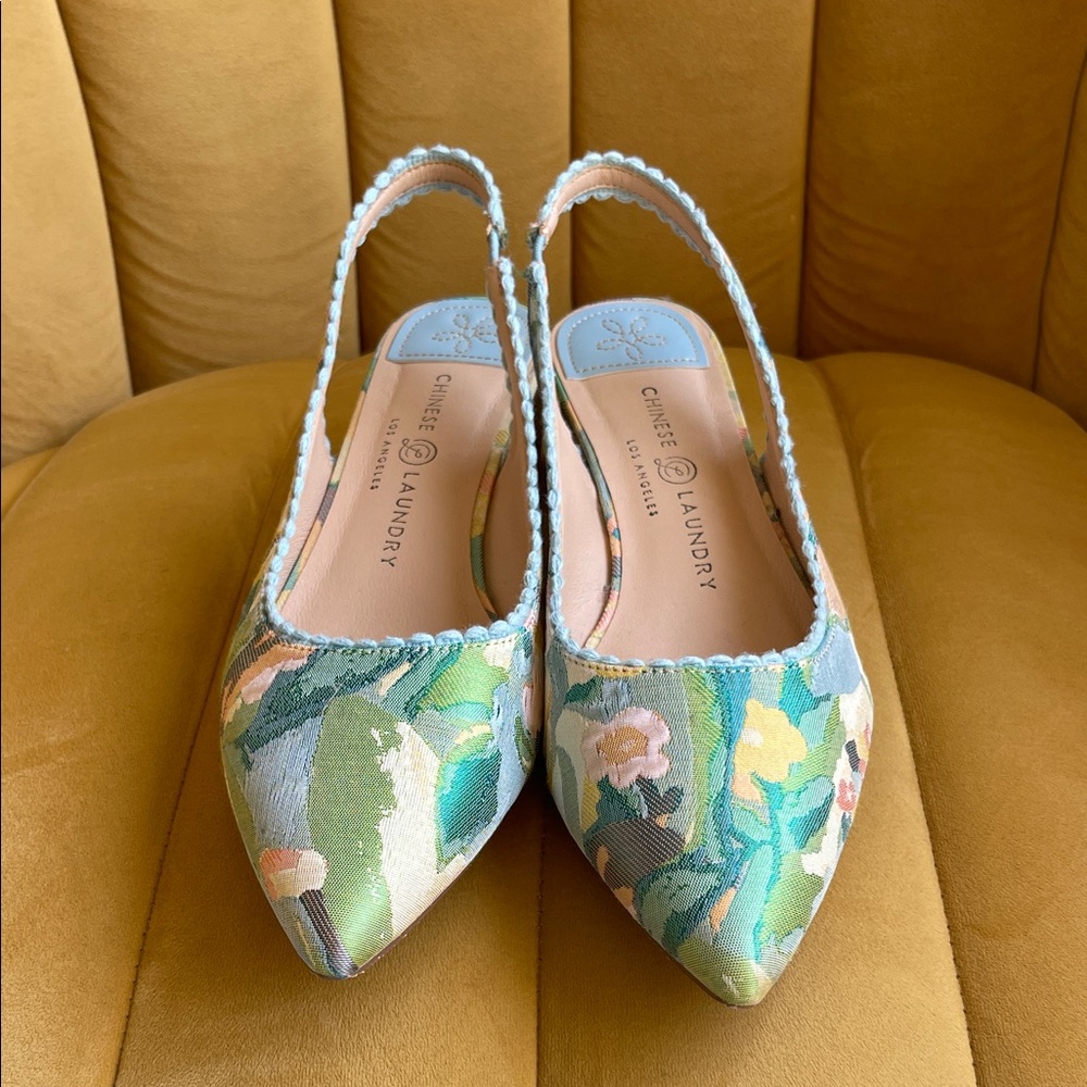 Chinese Laundry Floral Slingback Heels - Green and Blue
